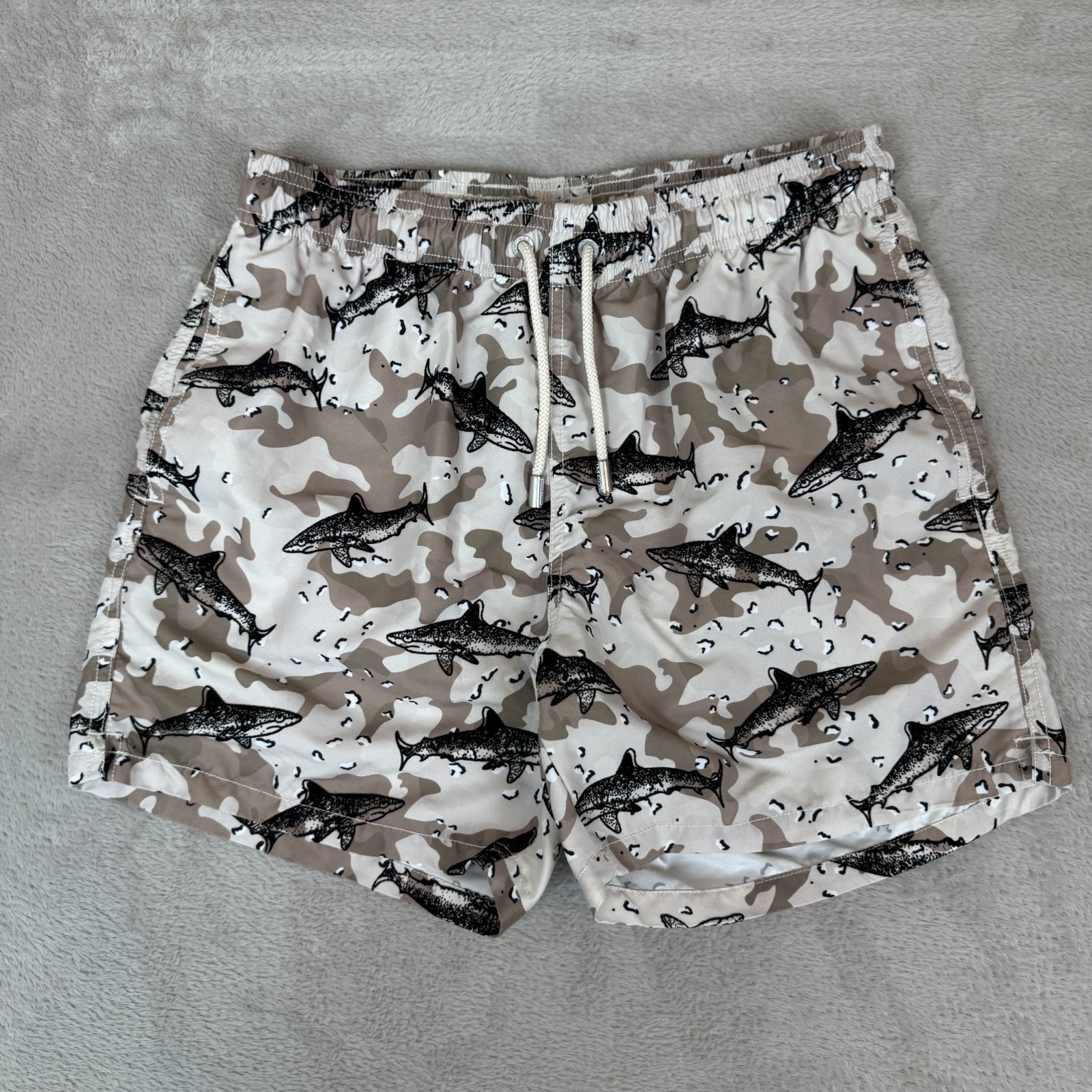 Mc2 Saint Barth Shark Camo Swim Shorts Mens Size 28 Brown Preowned Summer Beach